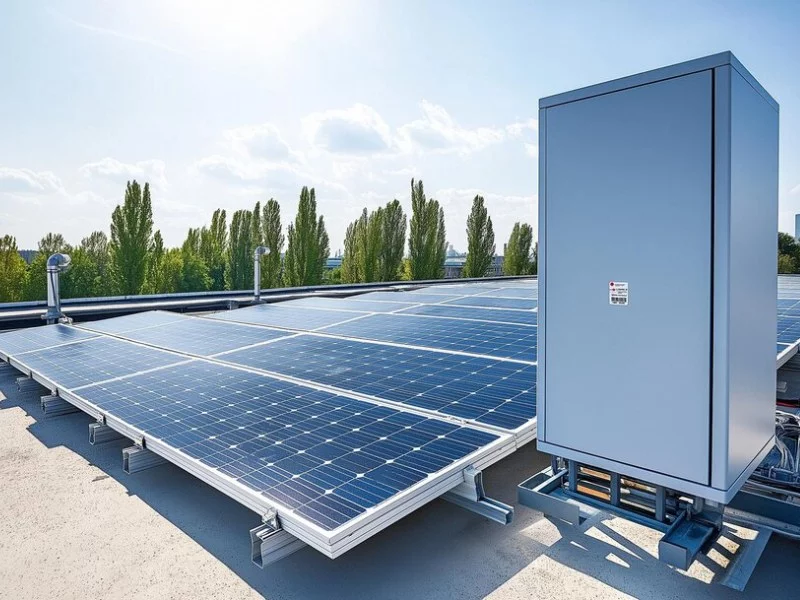 A solar panel on top of a building