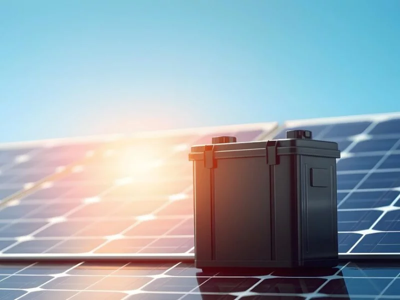 A solar panel with a battery on top of it