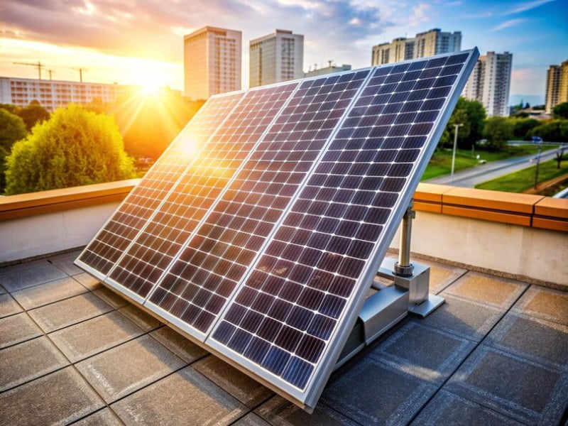 A solar panel on the roof of a building